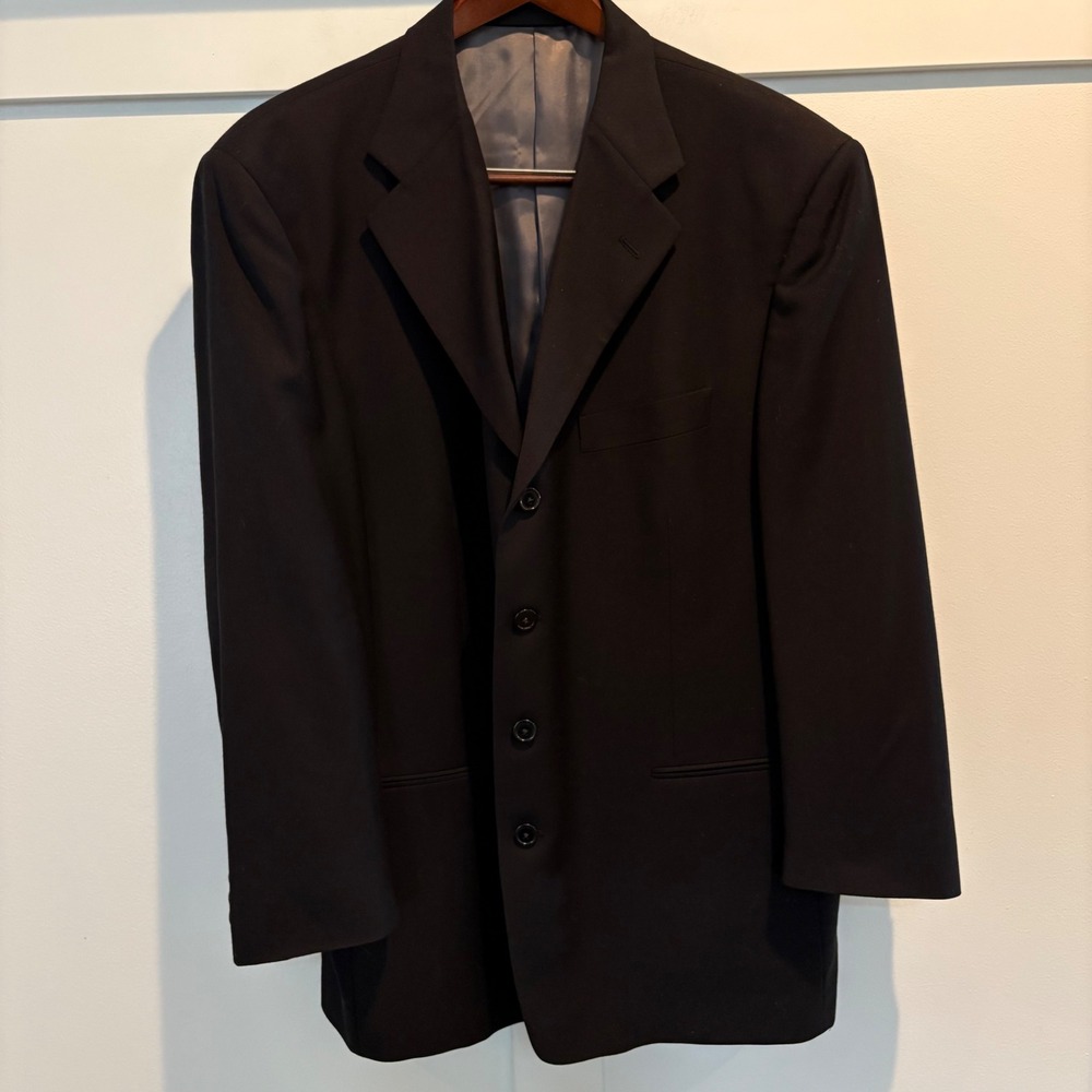 MONSIEUR by GIVENCHY 48R Black Worsted Wool Blazer Jacket 4 Button